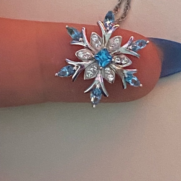 Diamond & Blue Sapphire Snowflake Necklace - Picture 2 of 8